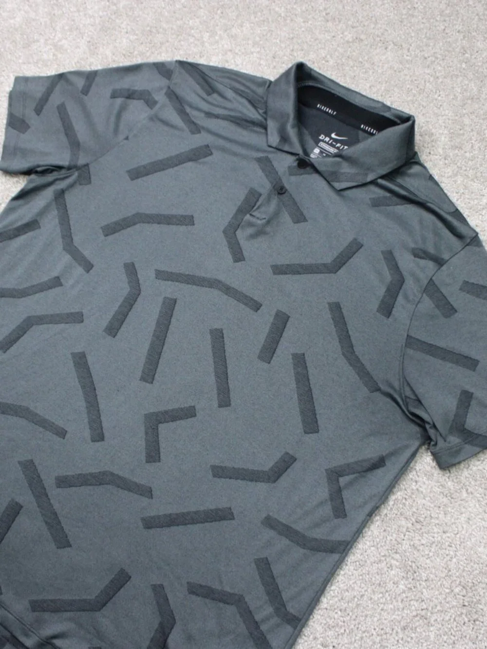 Nike Polo Shirt Mens XL Gray Geometric Dri-Fit Vapor Line Jacquard Golf S/S